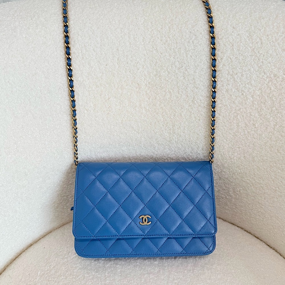Chanel Blue WOC Wallet on Chain Quilted Leather Crossbody Bag
